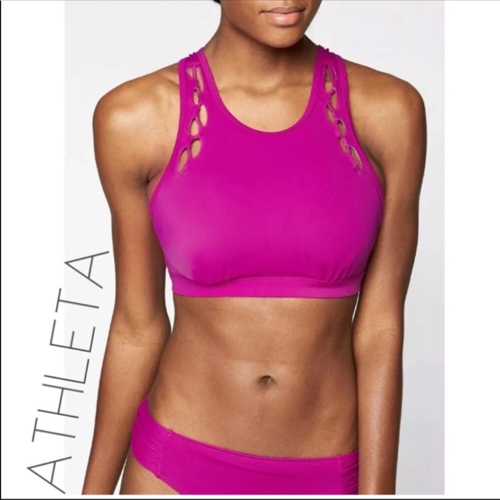 NWT Athleta High neck pink bikini top 40B/C L XL